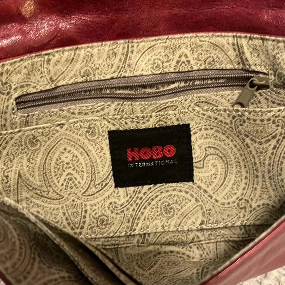 Hobo International Boho Burgundy Rust Distressed Leather Wristlet Clutch Bag